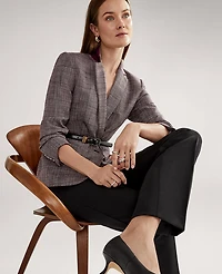 Ann Taylor The Petite Notched One-Button Blazer Plaid Navy/White Combo Women's