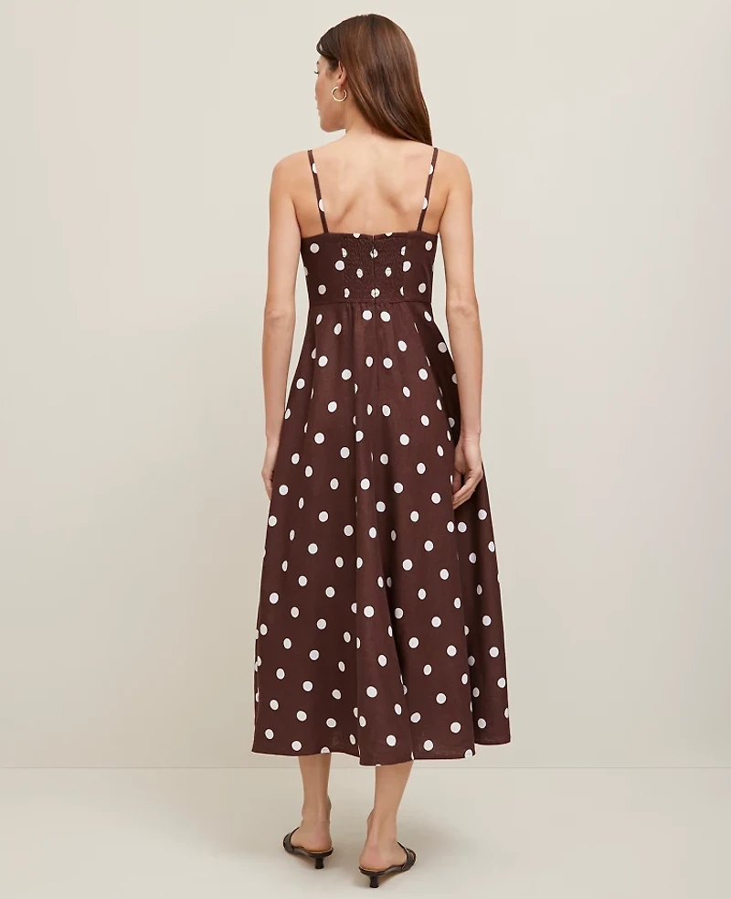 Ann Taylor Dotted Linen Blend Midi Dress Rich Walnut Women's