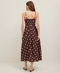 Ann Taylor Dotted Linen Blend Midi Dress Rich Walnut Women's