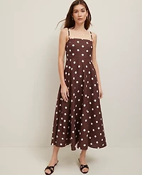 Ann Taylor Dotted Linen Blend Midi Dress Rich Walnut Women's