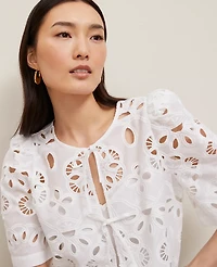 Ann Taylor Eyelet Triple Tie Blouse White Women's