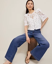 Ann Taylor Eyelet Triple Tie Blouse White Women's
