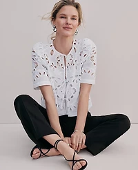 Ann Taylor Eyelet Triple Tie Blouse White Women's