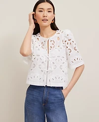 Ann Taylor Eyelet Triple Tie Blouse White Women's