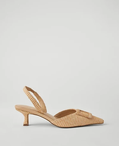 Ann Taylor Straw Pointy Toe Buckle Slingback Pumps 1/2 Women's