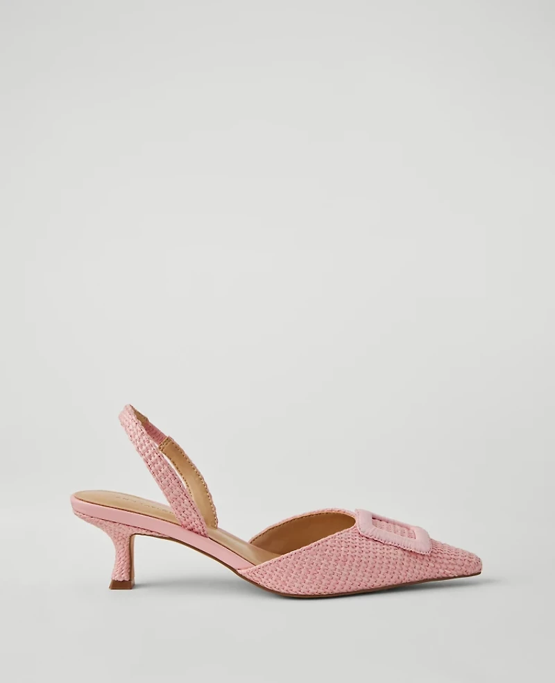 Ann Taylor Straw Pointy Toe Buckle Slingback Pumps 1/2 Women's