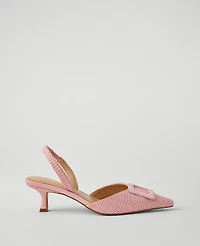 Ann Taylor Straw Pointy Toe Buckle Slingback Pumps 1/2 Women's