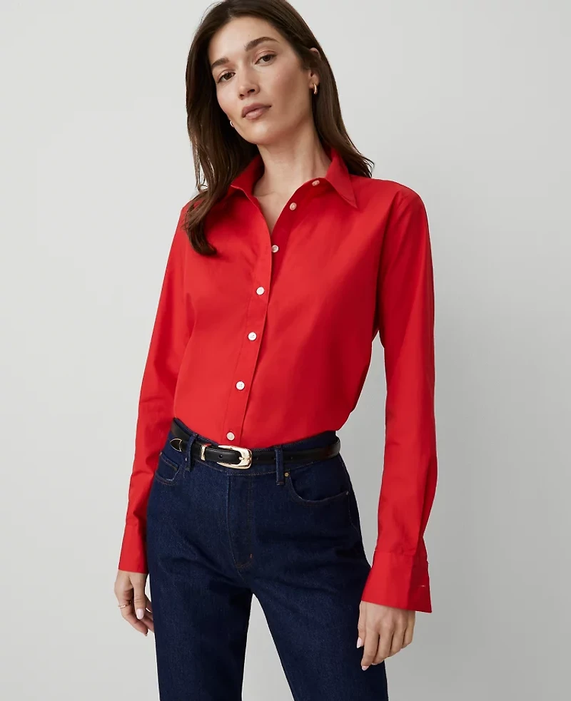 Ann Taylor Petite Relaxed Perfect Shirt Size Small Bright Cherry Women's