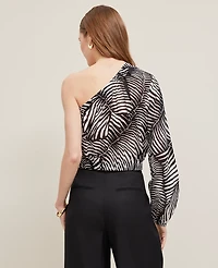 Ann Taylor One-Shoulder Blouse Palm Print Black Women's