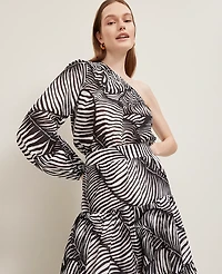 Ann Taylor One-Shoulder Blouse Palm Print Black Women's
