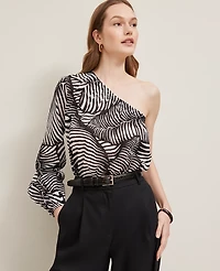 Ann Taylor One-Shoulder Blouse Palm Print Black Women's