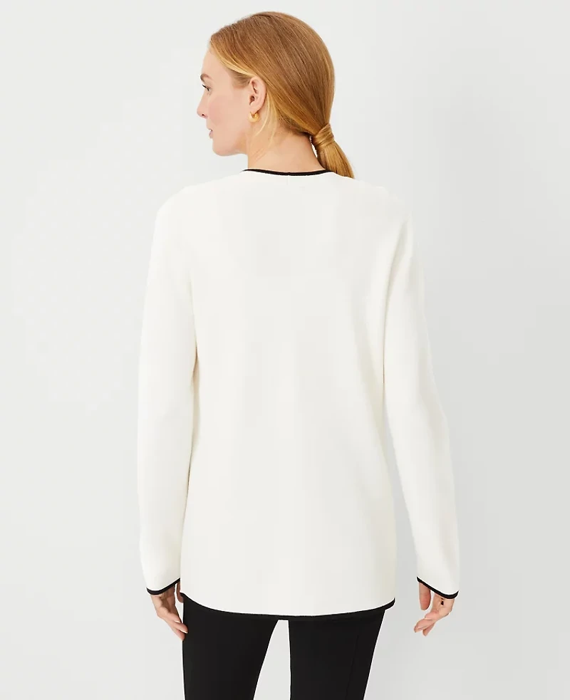 Ann Taylor Petite Tipped V-Neck Sweater Blazer Size XS Winter White Women's