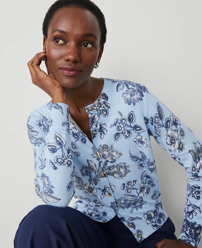 Ann Taylor Petite Toile Ann Cardigan Size XS Freesia Blue Women's