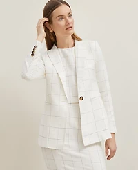 Ann Taylor The Fitted One Button Blazer Windowpane Linen Blend White/Black Multi Women's