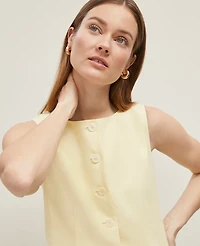 Ann Taylor Linen Blend Long Vest Yellow Buttercream Women's