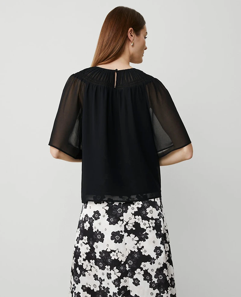 Ann Taylor Chiffon Shirred Yoke Blouse Women's