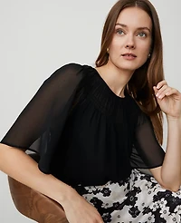 Ann Taylor Chiffon Shirred Yoke Blouse Women's