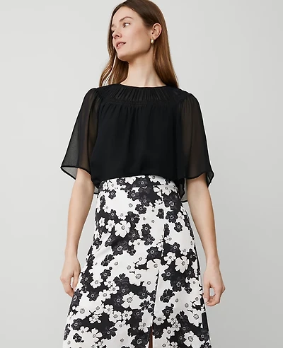 Ann Taylor Chiffon Shirred Yoke Blouse Women's