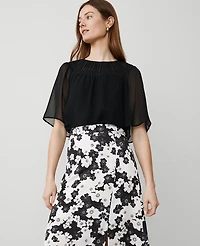 Ann Taylor Chiffon Shirred Yoke Blouse Women's