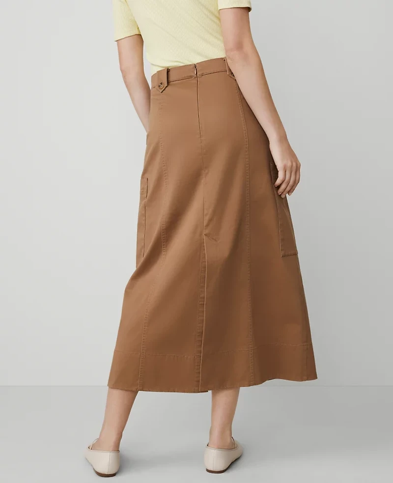 Ann Taylor Petite Weekend Collection Sateen Cargo Midi Skirt Size 00 French Toast Women's