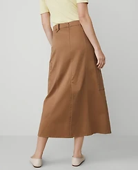 Ann Taylor Petite Weekend Collection Sateen Cargo Midi Skirt Size 00 French Toast Women's