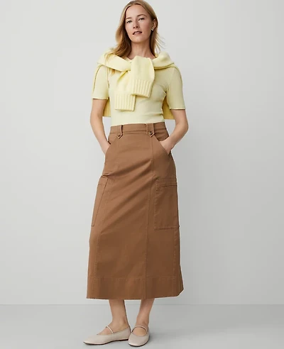 Ann Taylor Petite Weekend Collection Sateen Cargo Midi Skirt Size 00 French Toast Women's