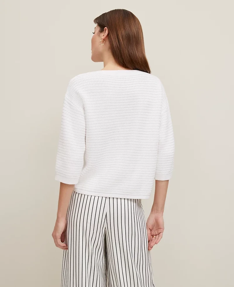 Ann Taylor Geo Stitch Boatneck Sweater White Women's