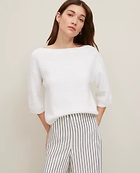 Ann Taylor Geo Stitch Boatneck Sweater White Women's