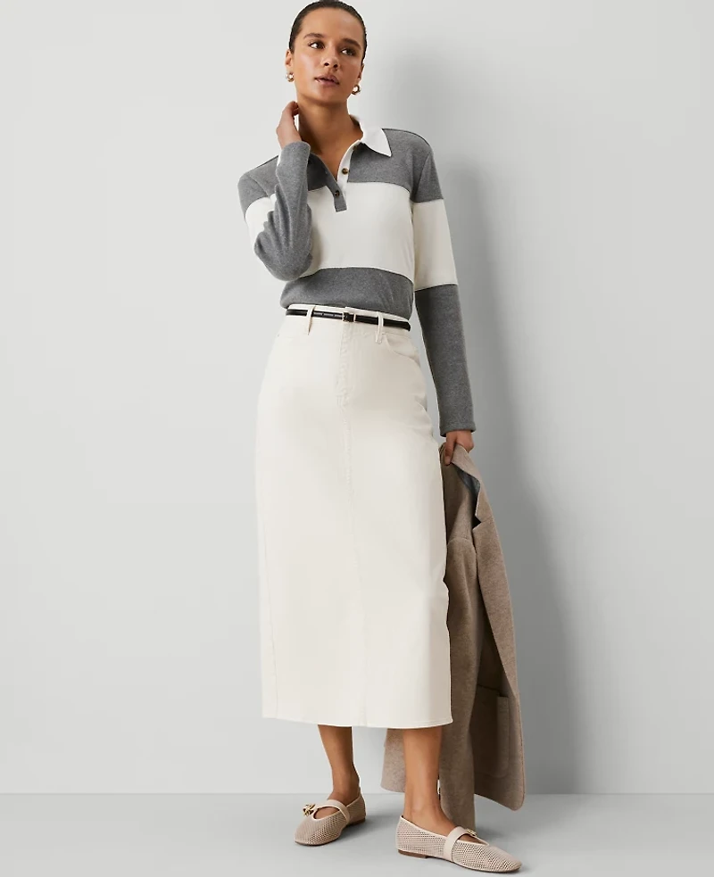 Ann Taylor Weekend Collection Denim Column Skirt Size 12 Ivory Women's