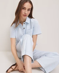 Ann Taylor Weekend Collection Denim Shirt Size XL Washed Blue Women's