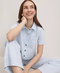 Ann Taylor Weekend Collection Denim Shirt Size XL Washed Blue Women's