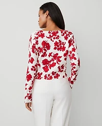 Ann Taylor Tropical Slash Neck Sweater Size Large Bright Cherry Women's