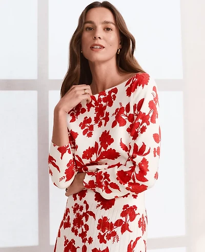 Ann Taylor Tropical Slash Neck Sweater Size Large Bright Cherry Women's