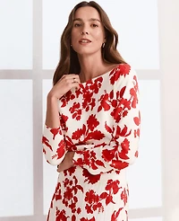 Ann Taylor Tropical Slash Neck Sweater Size Large Bright Cherry Women's
