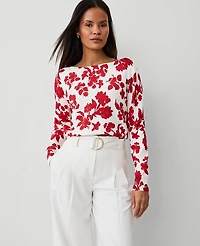 Ann Taylor Tropical Slash Neck Sweater Size Large Bright Cherry Women's