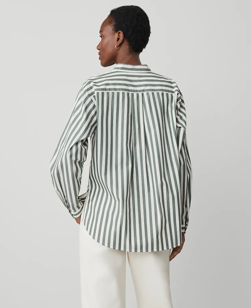 Ann Taylor Petite Striped Oversized Pocket Shirt Size Small Topiary Green Women's