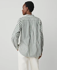 Ann Taylor Petite Striped Oversized Pocket Shirt Size Small Topiary Green Women's