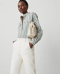 Ann Taylor Petite Striped Oversized Pocket Shirt Size Small Topiary Green Women's