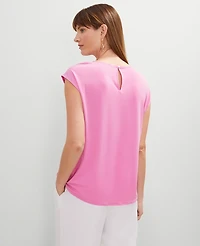 Ann Taylor Pleated Crew Neck Top Size Small Pink Orchid Women's