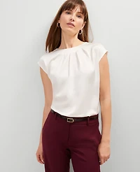 Ann Taylor Pleated Crew Neck Top Winter White Women's