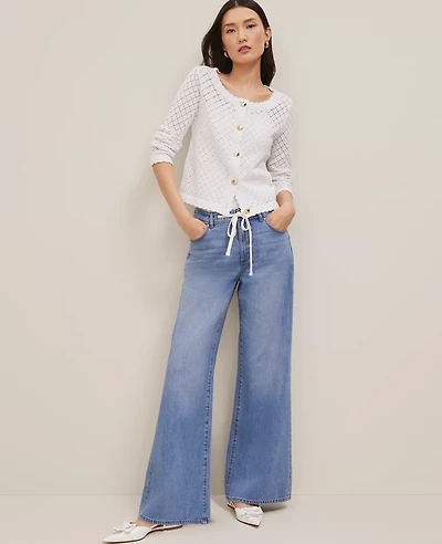 Ann Taylor The Drawstring Slouchy Palazzo Jean Mid Vintage Wash Women's