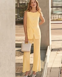 Ann Taylor The Flare Ankle Pant in Linen Blend Size 14 Yellow Buttercream Women's