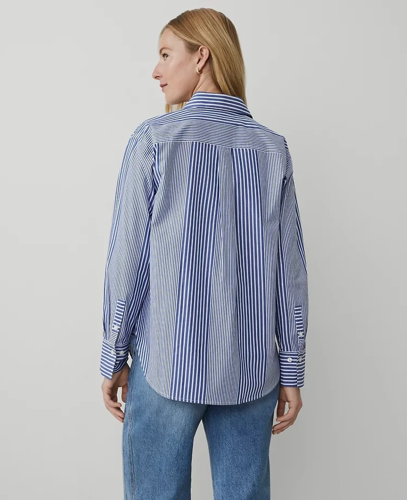Ann Taylor Petite Weekend Collection Striped Oversized Shirt Size 2XS Deep Grotto Women's