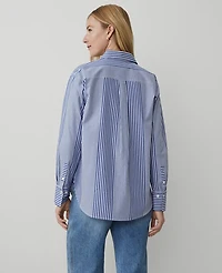 Ann Taylor Petite Weekend Collection Striped Oversized Shirt Size 2XS Deep Grotto Women's