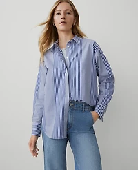 Ann Taylor Petite Weekend Collection Striped Oversized Shirt Size 2XS Deep Grotto Women's