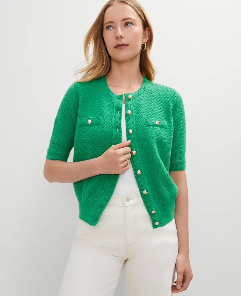Ann Taylor Blouson Sleeve Stitch Cardigan Medium Women's