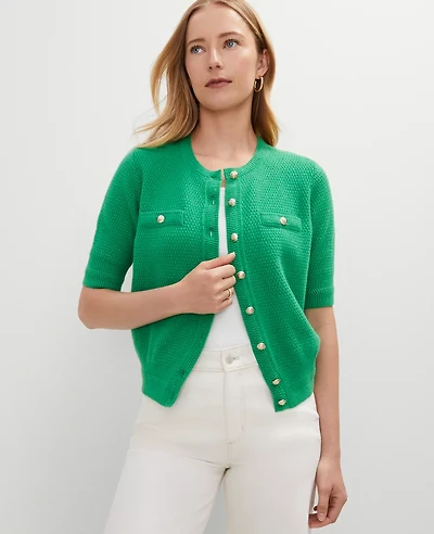 Ann Taylor Blouson Sleeve Stitch Cardigan Medium Women's
