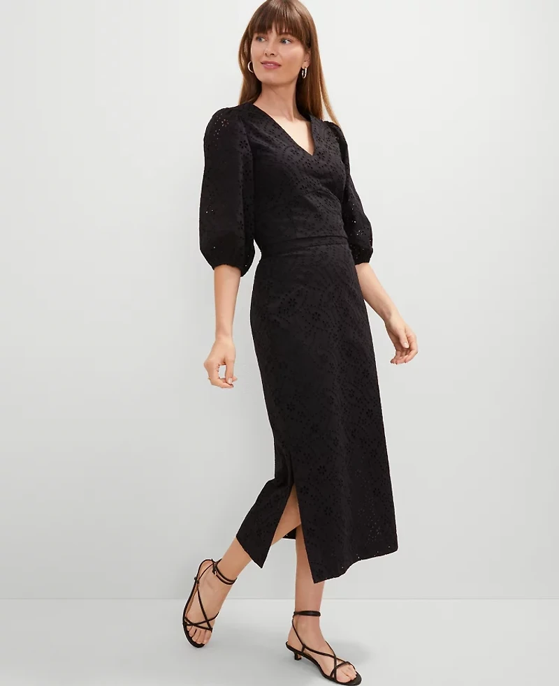 Ann Taylor Eyelet Clean Midi Skirt Black Women's