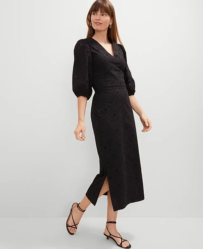 Ann Taylor Eyelet Clean Midi Skirt Black Women's