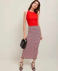 Ann Taylor Striped Crochet Sweater Skirt Red/Black Multi Women's